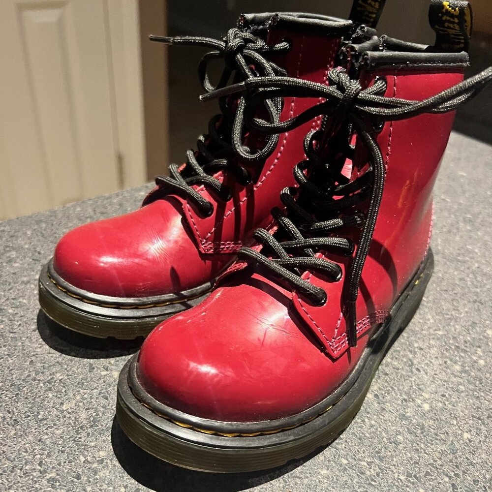 Patent Junior Dr. Martens Lace Up Boots
